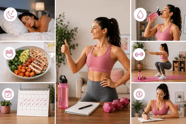 healthy lifestyle tips fitness routine nutrition water sleep workout at home