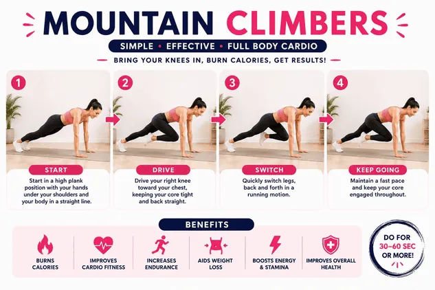 Easy Cardio Exercises at Home for Beginners: Mountain Climbers
